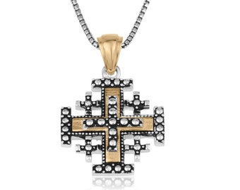 Collier Croix de Jérusalem, Pendentif en argent sterling 925, Pendentif bijoux Jérusalem, Chaînes en argent, Cadeau de bijoux d’Israël