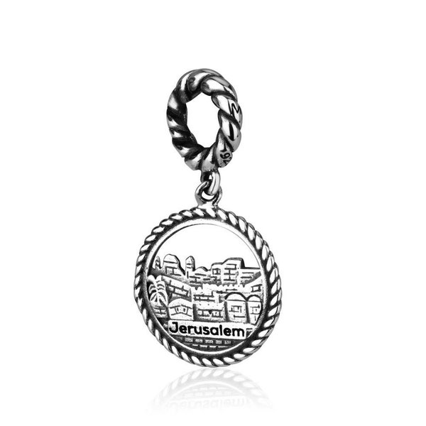 Jerusalem Old City Bead Charms, 925 Sterling Silver Charms, Engravable Jerusalem Charms, Jewish Jewelry, Hebrew Silver Charms