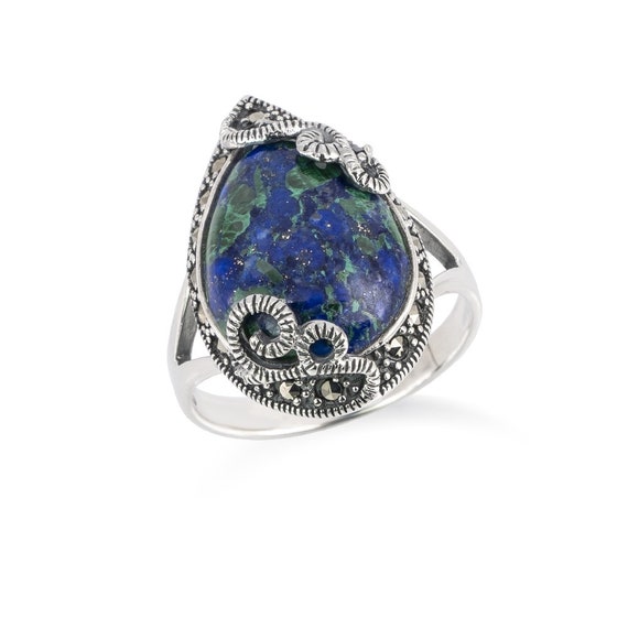 Silver Eilat Stone Ring, Marcasite Stone Ring, 925 Sterling Silver