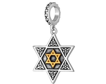 Étoile d’argent de David Charms, 925 breloques en argent sterling, breloques plaquées or, charmes étoile d’argent, breloques gravables, cadeau de bijoux Israël