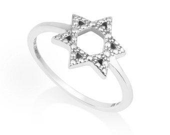 Sterling Silver, Star of David Ring, Diamond Shaped Artwork, Jewish Jewelry,  Religious Rings