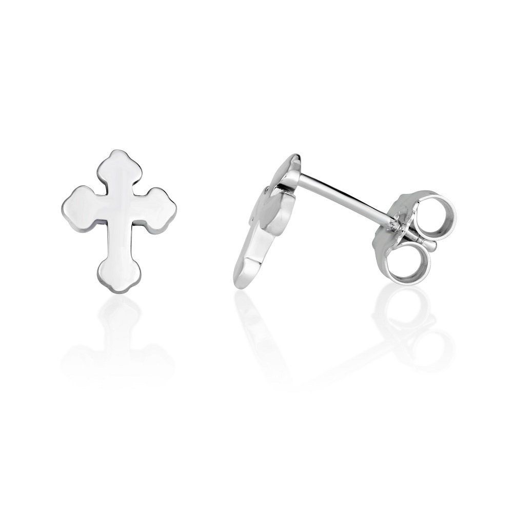Silver Earrings Cross, Sterling Silver Stud Earrings, Cross