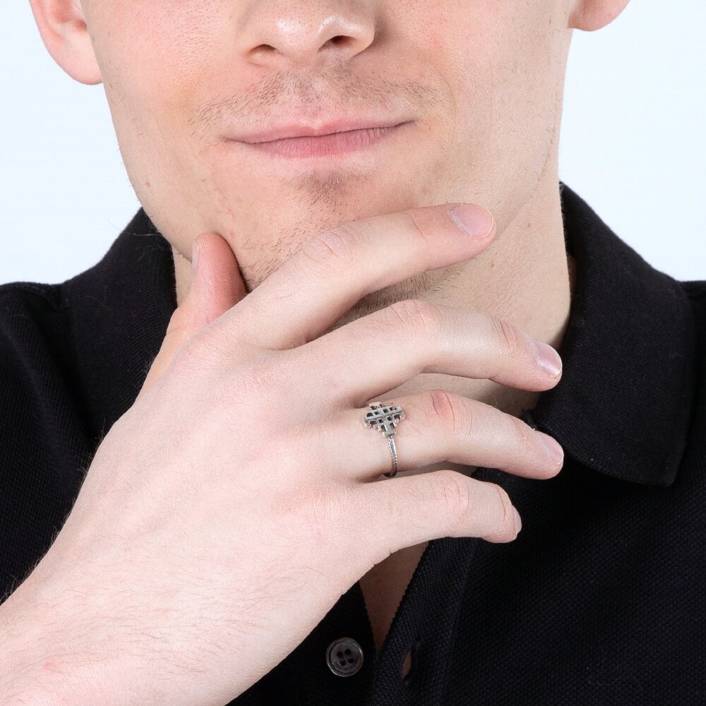 Jerusalem Cross Ring Religious Silver Rings Christian Etsy