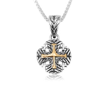Colgante de plata de la cruz de Jerusalén, colgante chapado en oro, collar de Jerusalén, colgante de plata esterlina 925, cadenas de plata, regalo de joyería de Israel