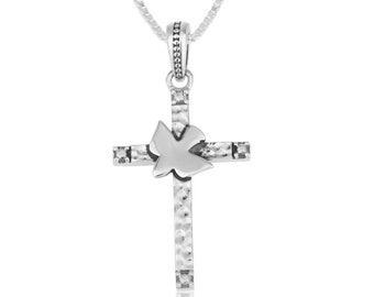 Silver Cross Pendant, 925 Sterling Silver Pendant, Silver Chains, Cross Chain Necklaces, Dove Necklace,  Israel Jewelry Gift