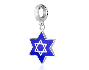 Étoile d’argent de David Charms, Charms en émail bleu, 925 breloques en argent sterling, charmes Silver Star, bijoux juifs, cadeau de bijoux Israël