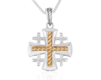 Colgante de plata de la cruz de Jerusalén, colgante chapado en oro, colgante de plata esterlina 925, cadenas de plata, joyería de Jerusalén, regalo de joyería de Israel