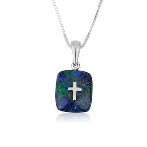 Eilat Stone Pendant Roman Cross 925 Sterling Silver Handmade Jewelry Holy Land