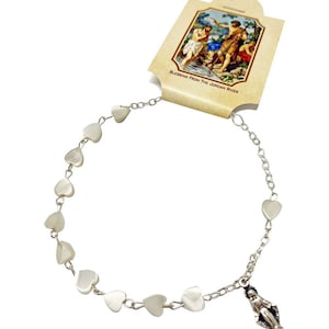 Rosary Bracelet Mother Pearl Beads Mary Prayer Card Set Jewelry Holy Land New
