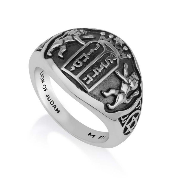 Lion Judah 10 Commandments Ring 925 Sterling Silver Jerusalem Jewelry Gift New