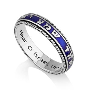 Silver Israel Hebrew Ring, Sterling Silver Ring, Blue Enamel Jewelry Ring, Signet Silver Ring, Engraved Ring, Israel Jewelry Gift