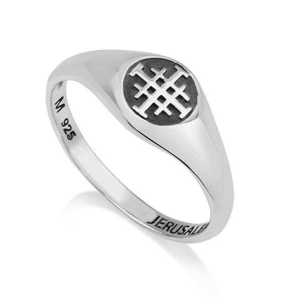 Silver Jerusalem Cross Ring, Sterling Silver Ring, Jerusalem Jewelry Ring, Signet Ring Silver, Israel Jewelry Gift