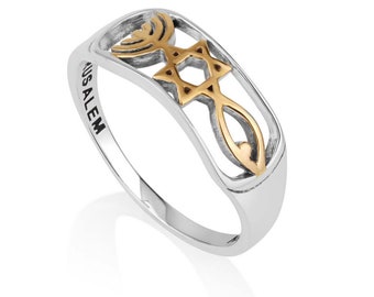 Messianic Jewelry, Sterling Silver Ring, Engraved Rings, Messianic Star Ring, Jewish Jewelry