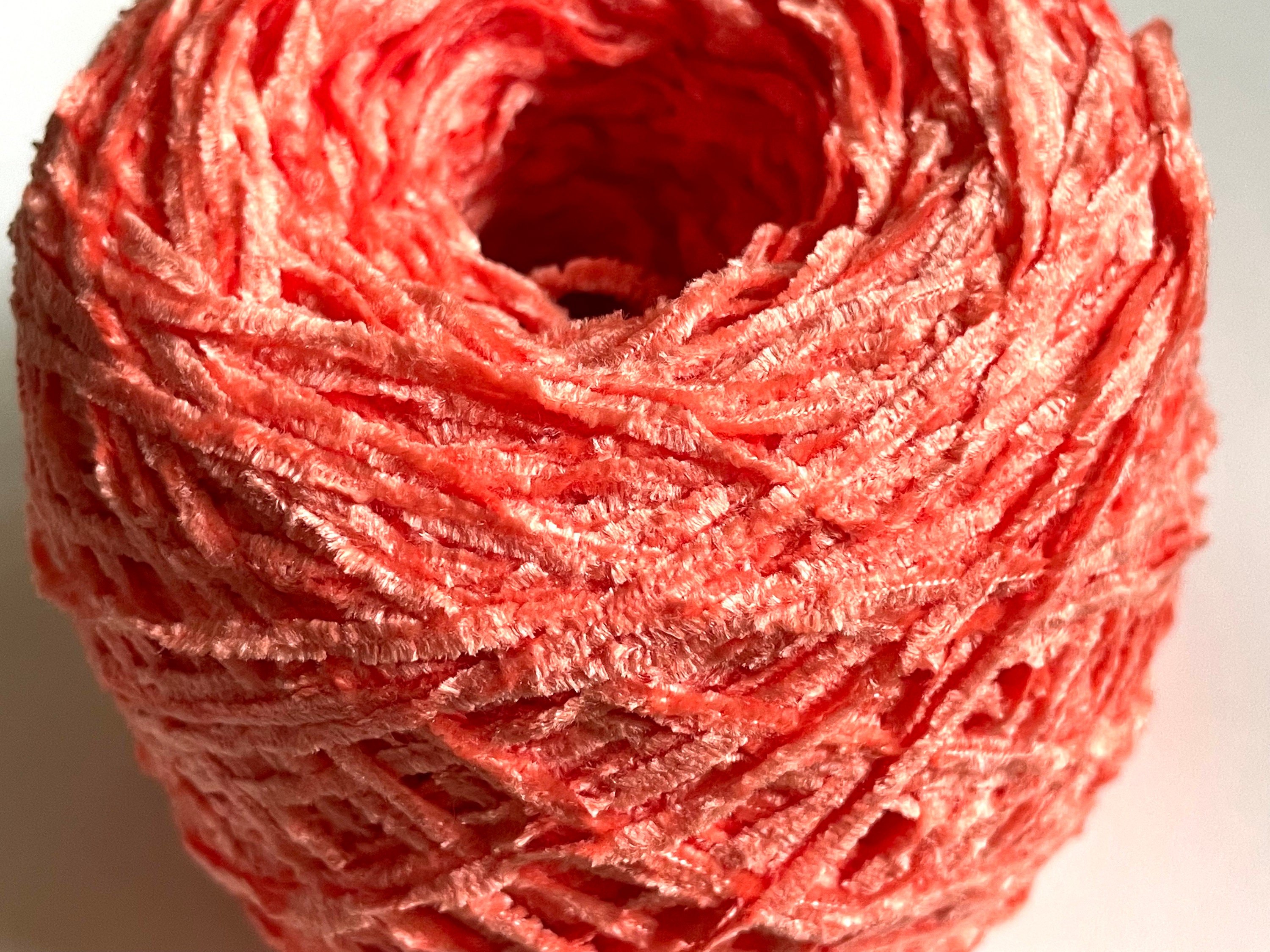 Coral Fine Velvet Chenille Yarn Etsy
