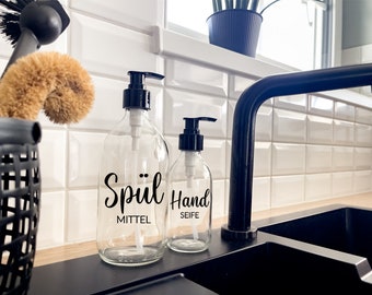 Soap dispenser glass | Dishwashing liquid | Hand soap | Shampoo | Sticker font