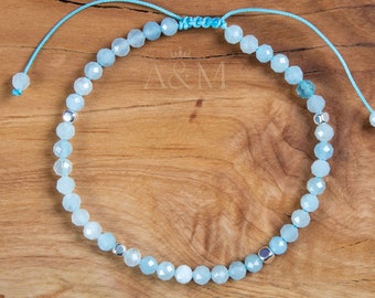 Aquamarine Beaded bracelet Ocean Blue Gemstone beads Minimalist Gift Christmas Gift Aquamarine Jewellery Bracelet Small Wrist Size Dainty