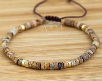Picture Jasper Beaded Bracelet – Minimalist Adjustable Gemstone Jewellery