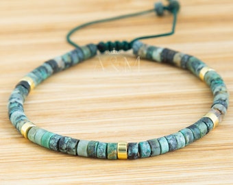 Minimalist African Turquoise Bracelet, Dainty Stone of Evolution wrist band,  4mm Beaded Gemstone, Adjustable & Classy, Natural Jewellery