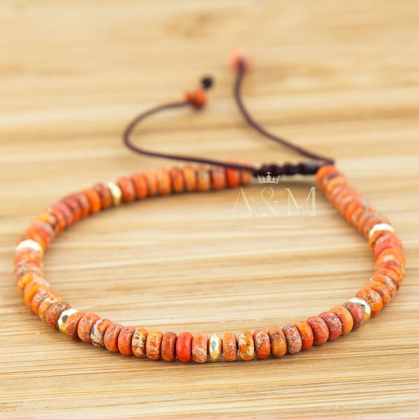 Orange Jaspis Zierliche Armband Stress Relief Geschenk Boho Handmade Einstellbar Naturstein Perlen Tibetische Frauen Yoga Freundschaft Schmuck UK