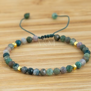 Indian Agate Braided Bracelet - Dainty Beaded Gemstone Jewelry, Boho Dainty Bracelet, Minimalist Adjustable for Women, Teacher&#39;s Gift