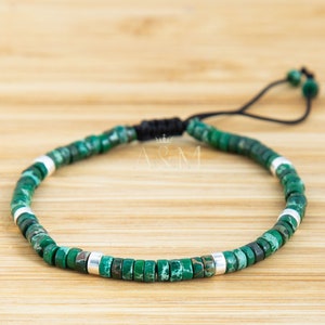 Green Jasper Dainty Bracelet - Adjustable Minimalist Bohemian Jewelry, Tibetan Gemstone Beads, Handmade Gift for Women & Men, Beaded Bracele