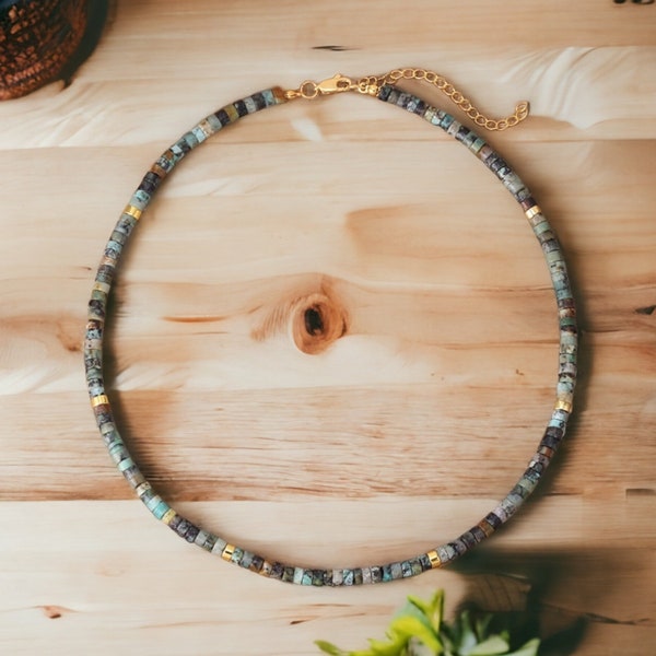 African turquoise choker necklace, collar necklace, African turquoise short necklace, Women Jewellery, Summer Jewelry, Adjustable Necklace