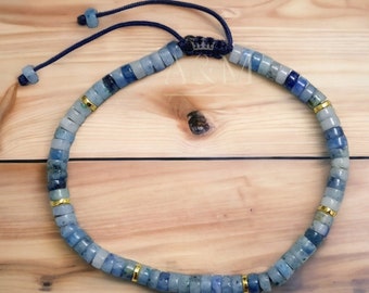 Dainty Blue Line Jasper Bracelet Adjustable Simple Yoga Bohemia 2x4mm Tile Natural Stone Beads  Bracelet Stretch Tibetan Gemstones Beaded UK