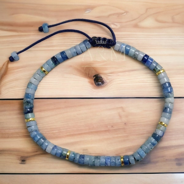 Dainty Blue Line Jasper Bracelet Adjustable Simple Yoga Bohemia 2x4mm Tile Natural Stone Beads  Bracelet Stretch Tibetan Gemstones Beaded UK