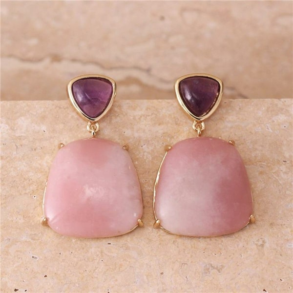 Pink Opal Earrings Amethyst Earrings Natural Stone drop Earrings Wedding Jewellery Dangle Earrings Party Earrings Pink Opal Jewellery Gift