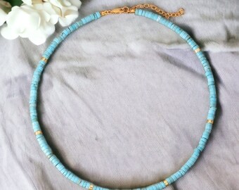 Turquoise Beaded Choker Necklace - Minimalist Pendant, Adjustable Collar, Boho Jewellery, Women's Gift, Simple & Elegant Necklace