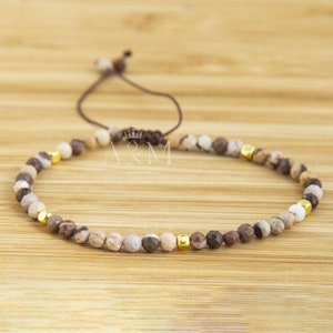Armband Australische zebrajaspis - verstelbare minimalistische sieraden voor vrouwen, unieke edelsteenarmband met kralen, sierlijk Tibetaans jaspiscadeau