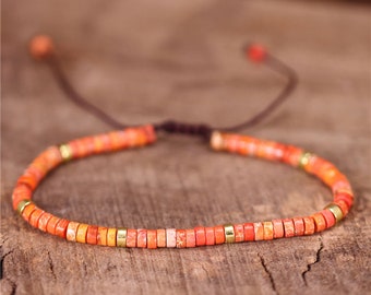 Braccialetto Dainty In Pietra Naturale Di Diaspro Arancione – Minimalista – Regolabile