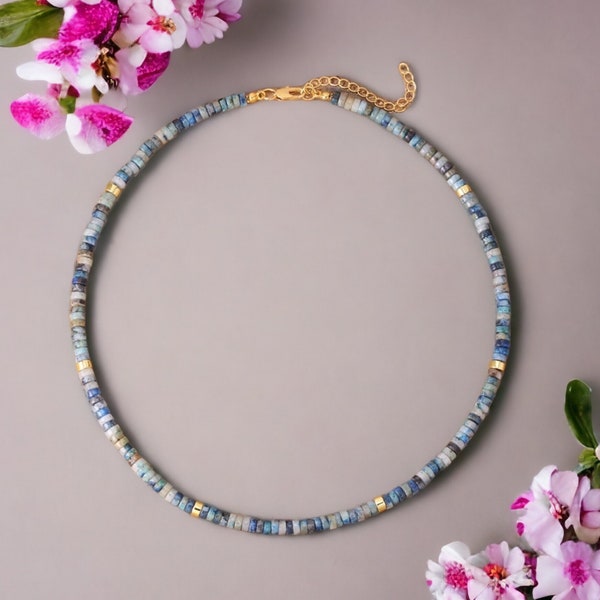 Blue line Jasper choker necklace, Short blue Pendant, Beaded necklace, Collar jewellery,  Women necklace, Blue beads, Jasper necklace, Gift