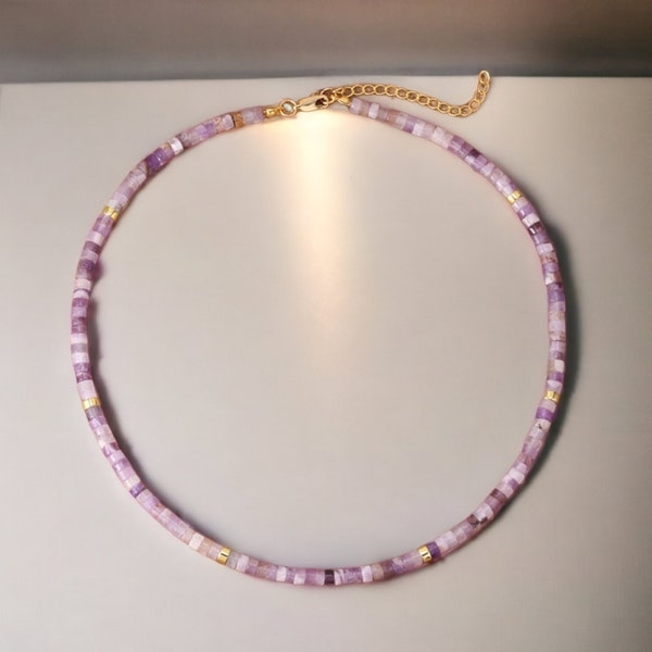 Amethyst beaded choker Necklace, Collar Amethyst, beaded Necklace, Women Necklace, Short necklace, Purple beads, Amethyst stone, Bohemian UK