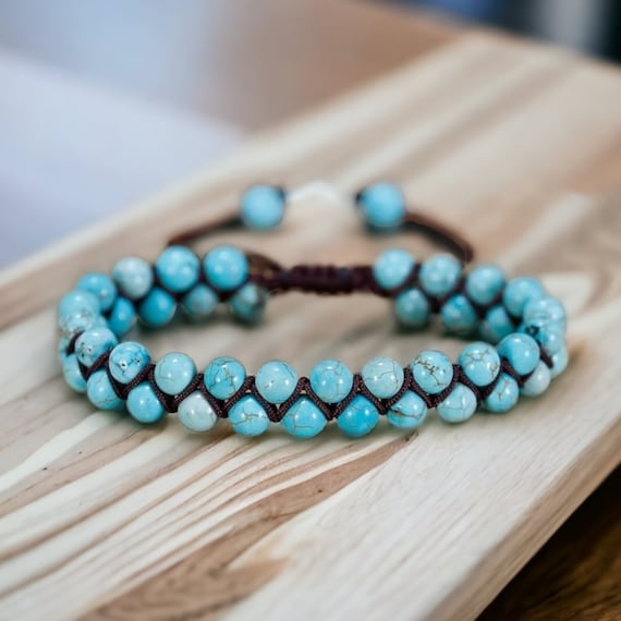 KALIFANO | Howlite Turquoise 6mm Triple Wrap Gemstone Elastic Bracelet