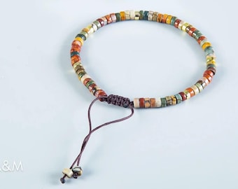 Red Creek bracelet, Picasso Jasper Bracelet with Silver beads, Natural Minimalist Bracelet Silver plated Hematite beads, Dainty Jewellery UK
