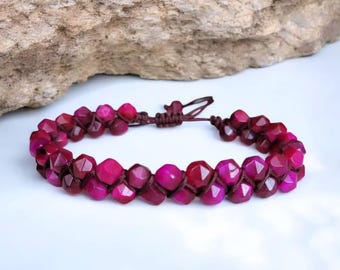 Pulsera de cuentas de ojo de tigre rosa / Joyería curativa bohemia / Talismán para estudiantes / Pulsera hecha a mano / Hecho a mano en el Reino Unido / Regalo de graduación