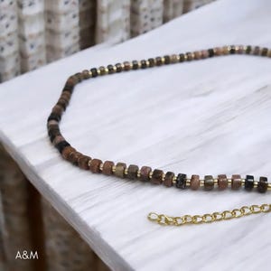 Black Rhodonite Choker Necklace - Adjustable Gemstone Collar, Beaded Short Necklace, Women&#39;s Jewelry, Boho Necklace, Unique Gift for Her