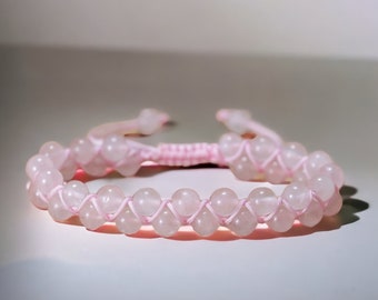 Handmade Rose Quartz Beaded Bracelet – Adjustable Gemstone Jewelry