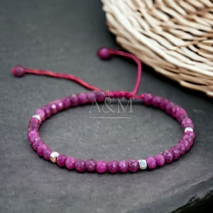 Delicate Ruby Minimalist Bracelet - Luxury Gemstone Jewellery, Adjustable for Small Wrist, Elegant Natural Ruby Beads, Gift for Women