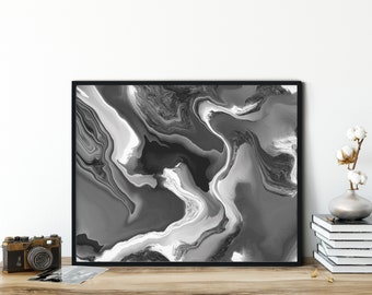 Abstract Marble Wall Art Print – Black and White Modern Decor (Digital Download)
