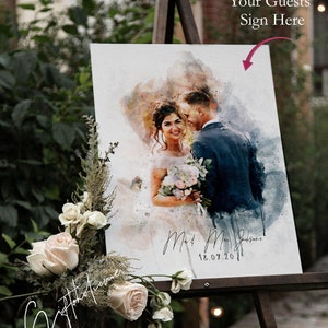 Wedding Guest Book Alternative-Wedding Guest Book Idea-Couple Portrait From Photo-Wedding Gift-Wedding Illustration-Canvas Guest Book Art
