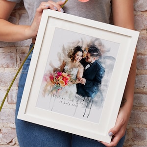 Couple Portrait from Photo, 1st Anniversary Gift, Custom Family Portrait, Personalized Wedding Gift, Couple Illustration, Watercolor Picture
