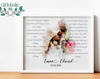 1st Anniversary Gift, Wedding Vows Framed, Vow Prints Gifts for Couple, Custom Wedding Vow on Canvas, Watercolor Couple Portrait with Vows