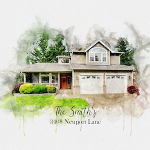 Watercolor House Portrait from Photo: Realtor Closing Gift