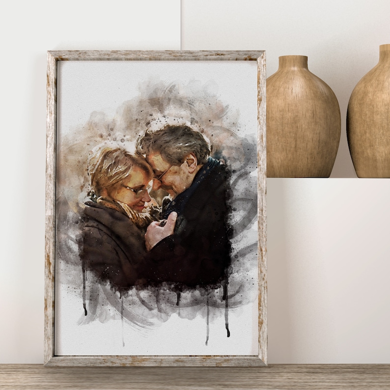 Watercolor Couple Portrait from Photo, Custom Wedding Anniversary Gift for Wife Husband Parents, Engagement Gift for Friend, Unique Wall Art image 8