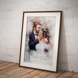 Custom Couple Portrait Painting, Wedding Anniversary Gift for Wife Husband Girlfriend Boyfriend, Engagement Gift for Friend, Unique Wall Art