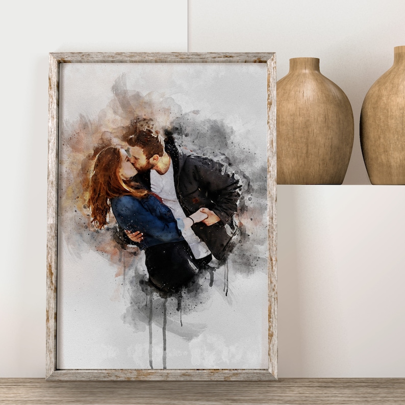 Watercolor Couple Portrait from Photo, Custom Wedding Anniversary Gift for Wife Husband Parents, Engagement Gift for Friend, Unique Wall Art image 6