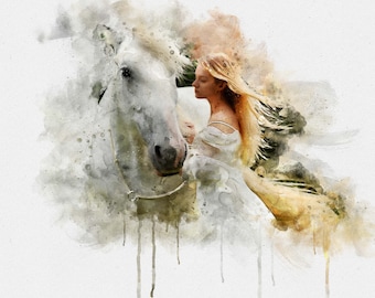 Custom Watercolor Horse Portrait from Photo: Unique Memorial Gift