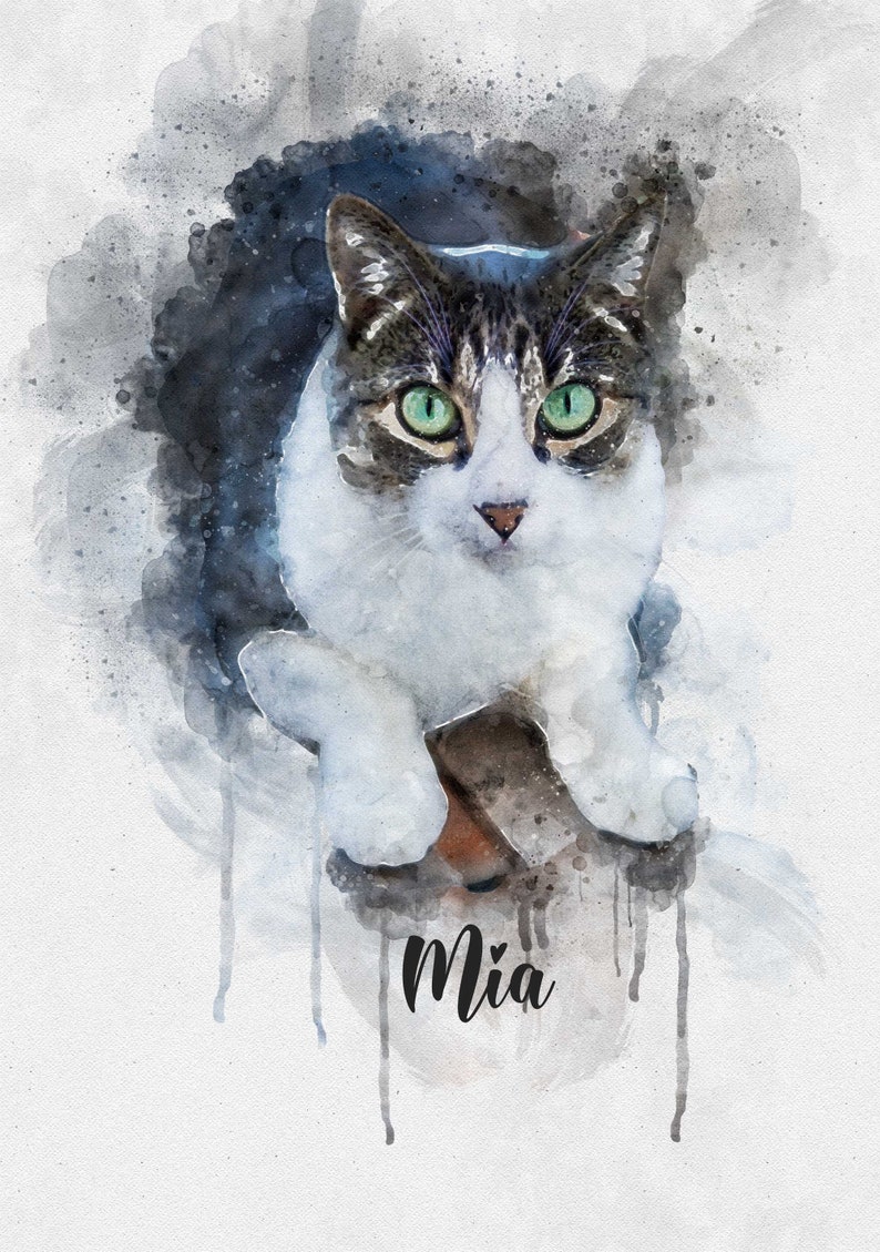 Personalised Pet Portrait Painting from Photo, Watercolour Pet Drawing, Cat Lover Gift, Pet Memorial Gift, Gift for Mum/Dad/Friend image 5